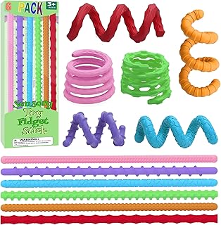 Sensory Autism Toys for Kids - Textured Stretchy Sensory Fidget Toys for Stress Anxiety-Fidget Toys Sensory Stick 6 Pack - Fidget Classroom Travel Essentials, Quiet Stress Relief for Autism/ADHD Focus
