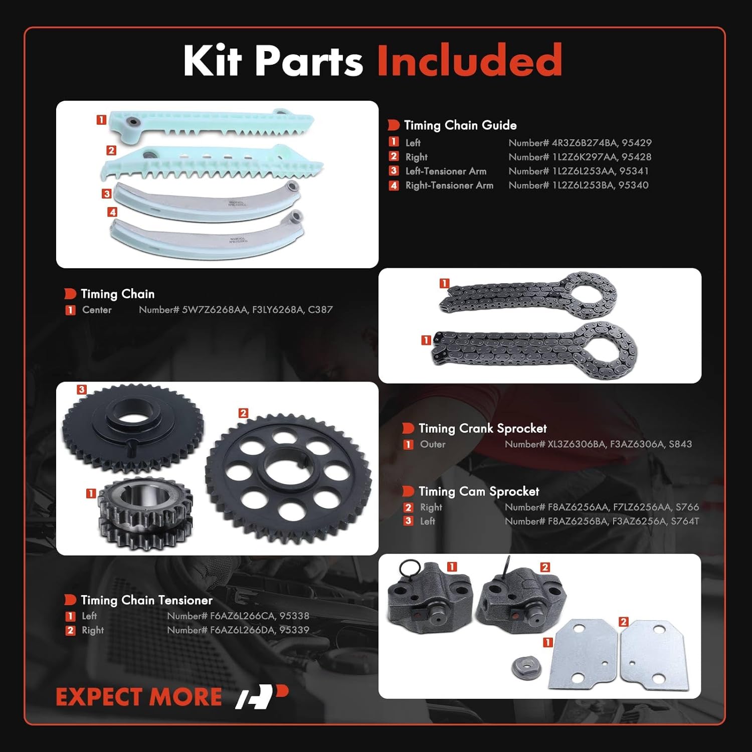 A-Premium Engine Timing Chain Kit W/Tensioner & Guide [fits SOHC, 8Cyl 4.6L] Compatible with Ford Expedition 97-20, F-150 97-99, Mustang 99-00, E-150 Econoline, E-150 Econoline Club Wagon 97-00