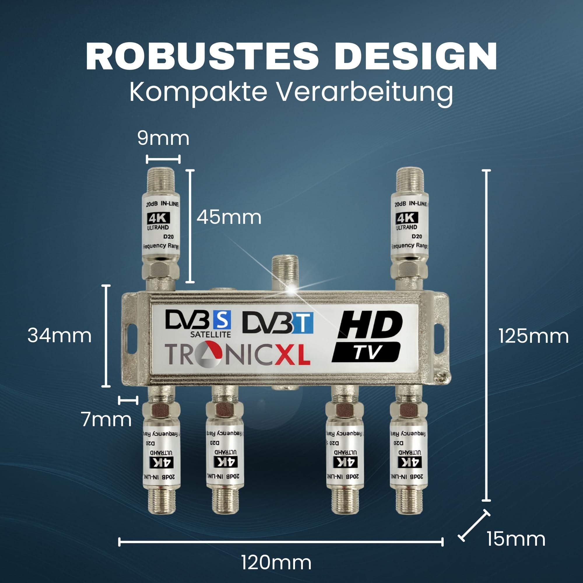 TronicXL Distribuidor de antena de 6 vías, 120 dB, suave, DVB-S2, DVB-T2, con amplificador de antena para amplificador de señal 3D 4K HDTV para una buena recepción