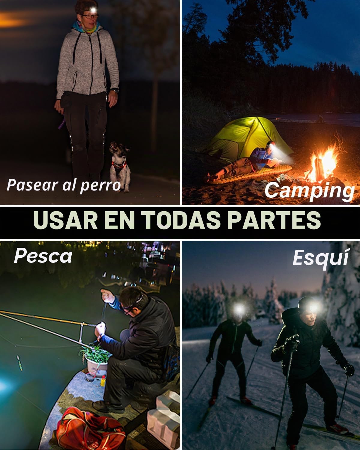 E Hyted Linterna Frontal LED Recargable 18000 Lúmenes 8 Modos IPX4 Impermeable