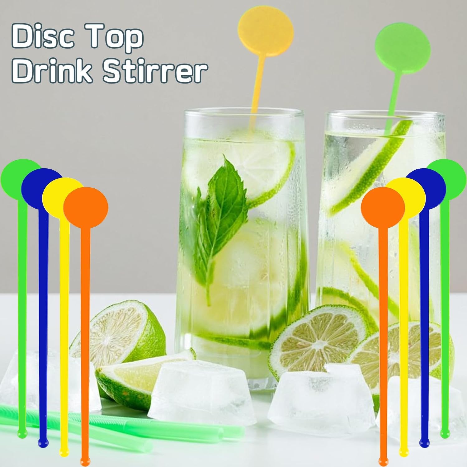 100Pcs Cocktail Swizzle Sticks, BetterJonny 7 Inches Plastic Disc Top Cocktail Stirring Sticks Multifunctional Stir Sticks for Bar Juice Cocktail Creative Mixing Bar (Mixed Color)