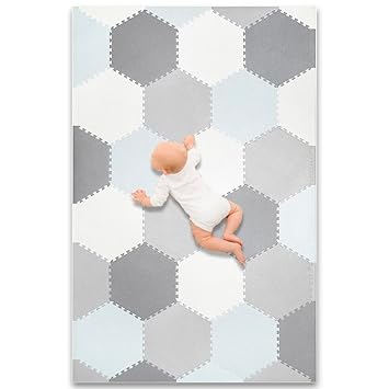 Baby Brielle - Alfombrilla de juegos entrelazada para beb?s y ni?os peque?os para jugar en gris y Blanco, 4x6