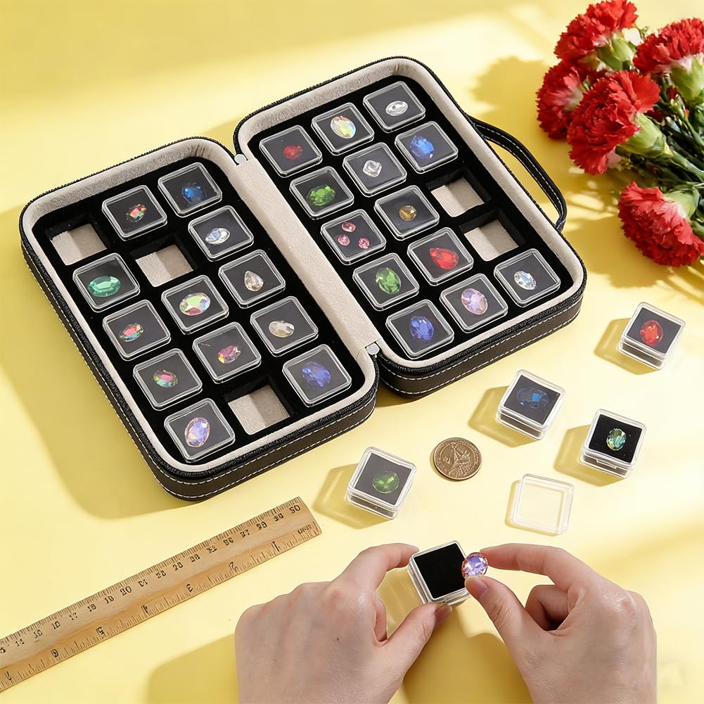 nbeads Vitrine à Pierres Précieuses à 30 grille, Petite Boîte à Bijoux Carrée avec Compartiment de Rangement en Mousse pour Bagues Cristaux et Petits Objets pour les Stands et les Marchés, Noir