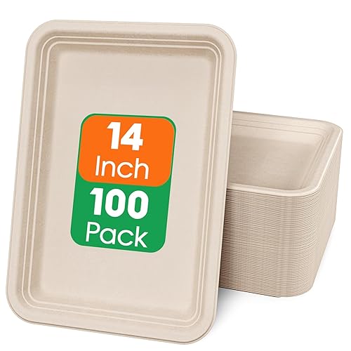 ECOLipak 100 Pack 14 Inch Disposable Food Crawfish Trays, Compostable