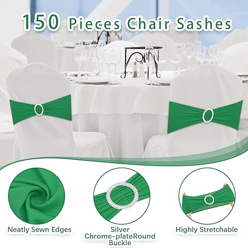 Miniatura 3 de CHENGU 150 bandas elásticas de elastano para silla, lazos elásticos para silla, lazos con hebilla deslizante para bodas, fiestas, recepciones,