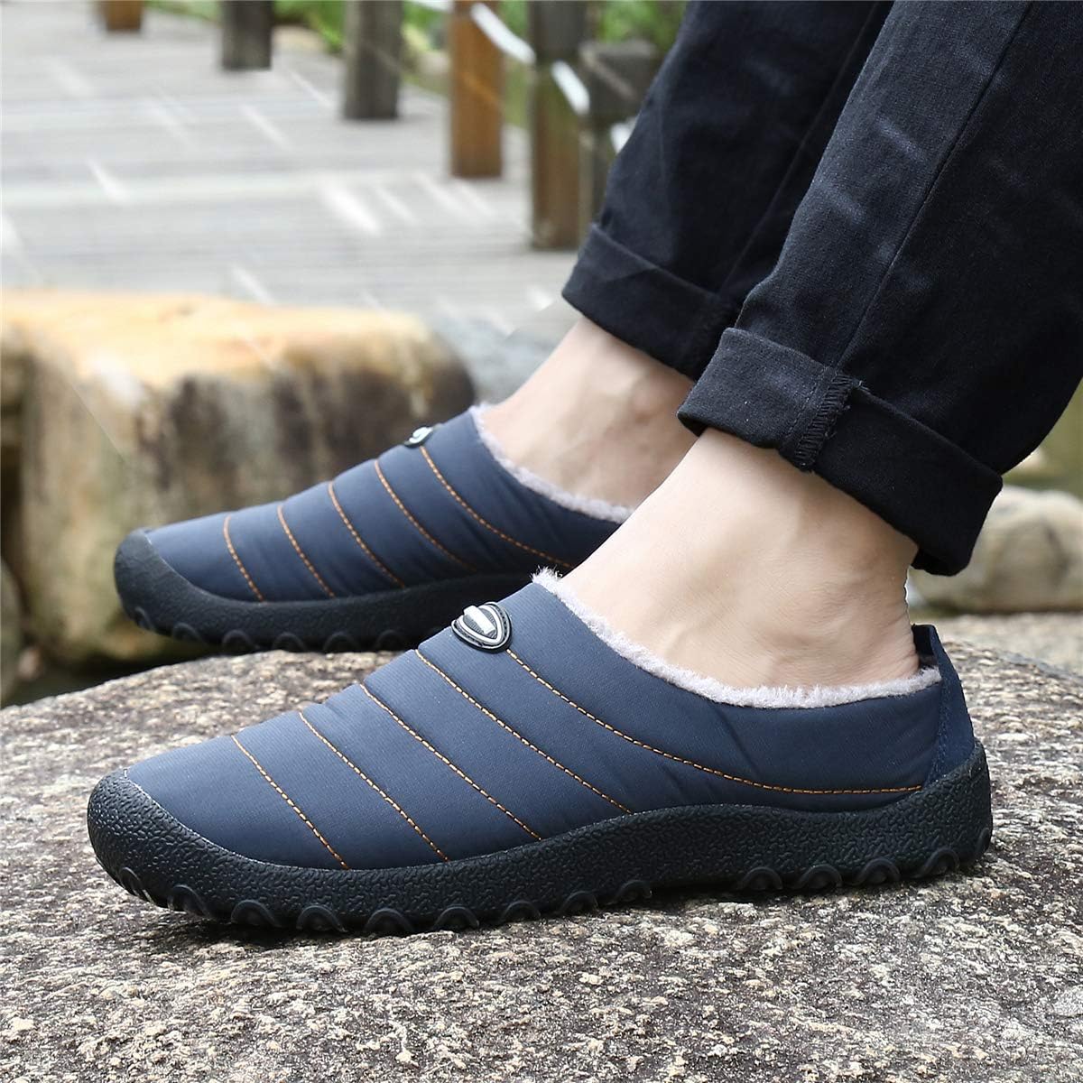 UBFEN Mens Womens Winter Warm Slippers with Fuzzy Plush Lining Slip on House Shoes Indoor Outdoor Anti-Skid Rubber Sole - Image 9