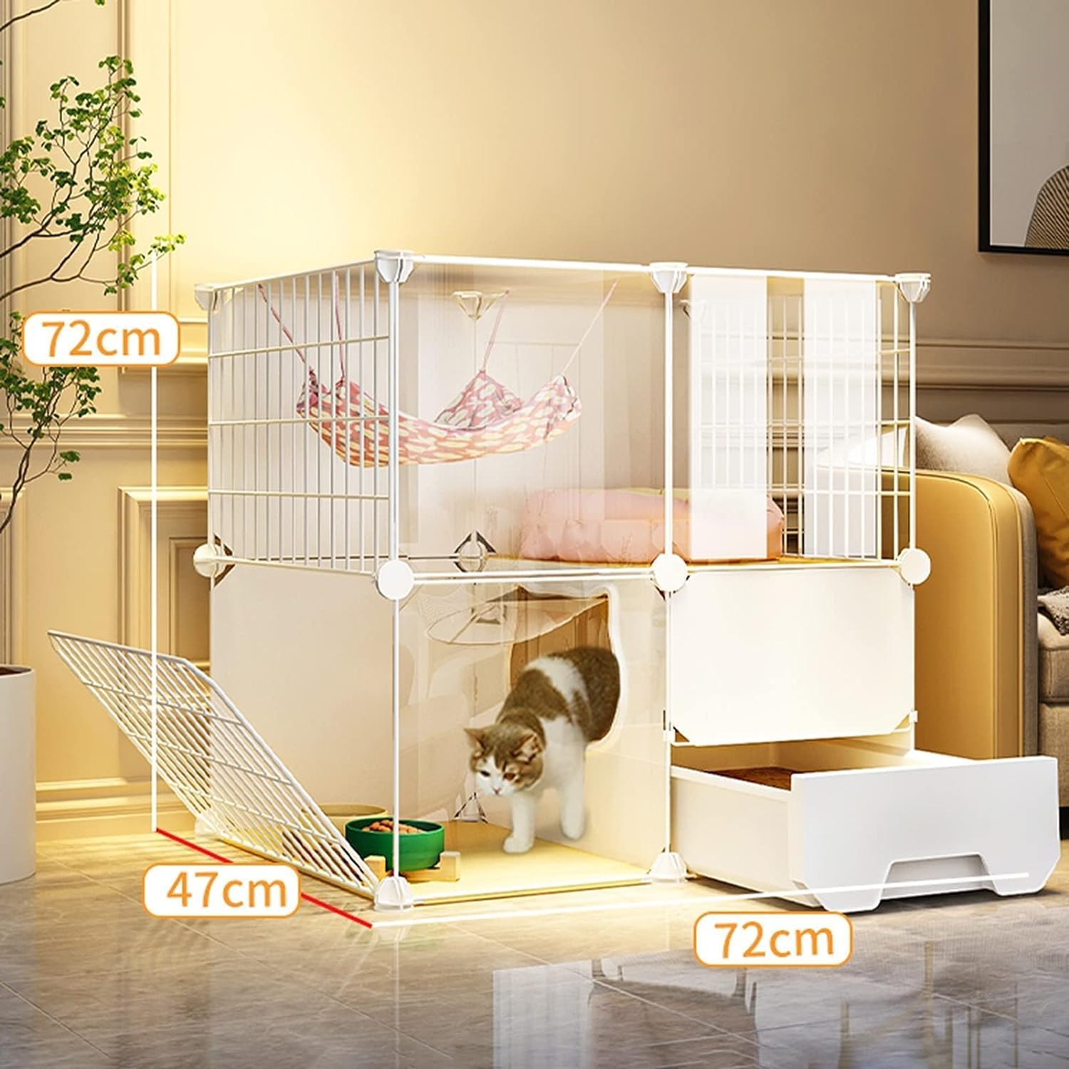 Large Indoor Cat Cage Playpen - Detachable Metal Wire Kennel for Cats & Puppies, Perfect for Home Use, Safe & Spacious Pet Enclosure