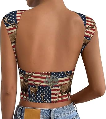 Backless Short Sleeve Blouse for Women Round Neck Stretchy Soft Summer Casual Sexy