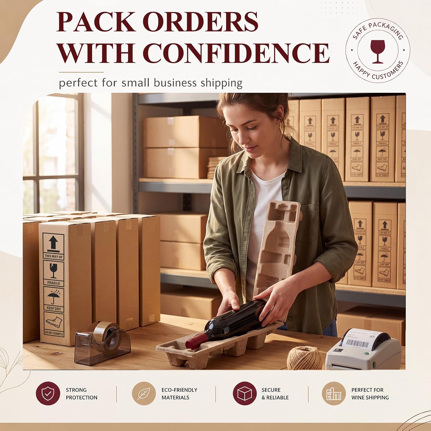 Tatuo 6 Set Wine Bottle Shipping Boxes with Protective Tray, 16'' x 5''