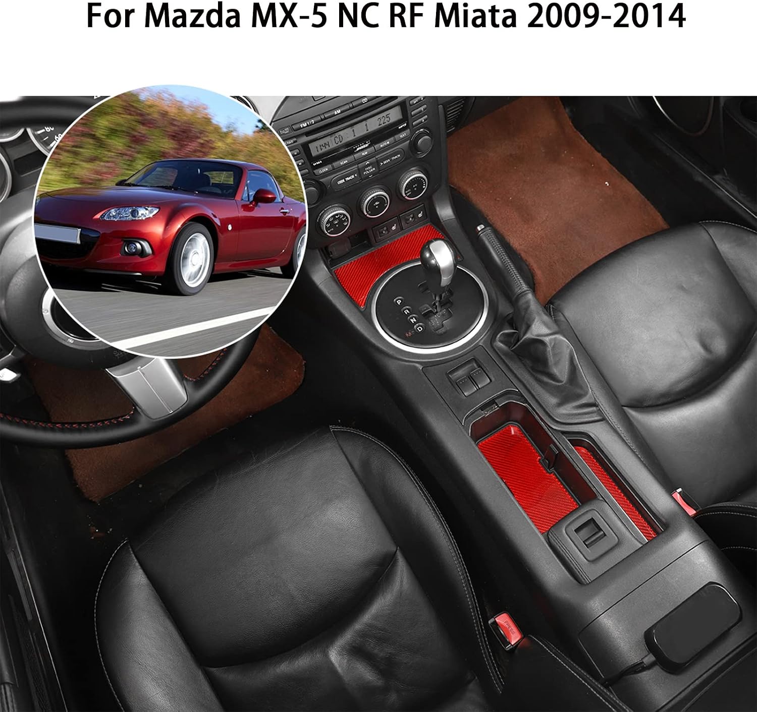 Soft Carbon Fiber Car Anti-Dust Cup Holder Mats Center Console Liners Cover Sticker for Mazda MX-5 NC RF Miata 2009-2014 LHD Car Central Control Groove Mat Stickers (Red Carbon Fiber)