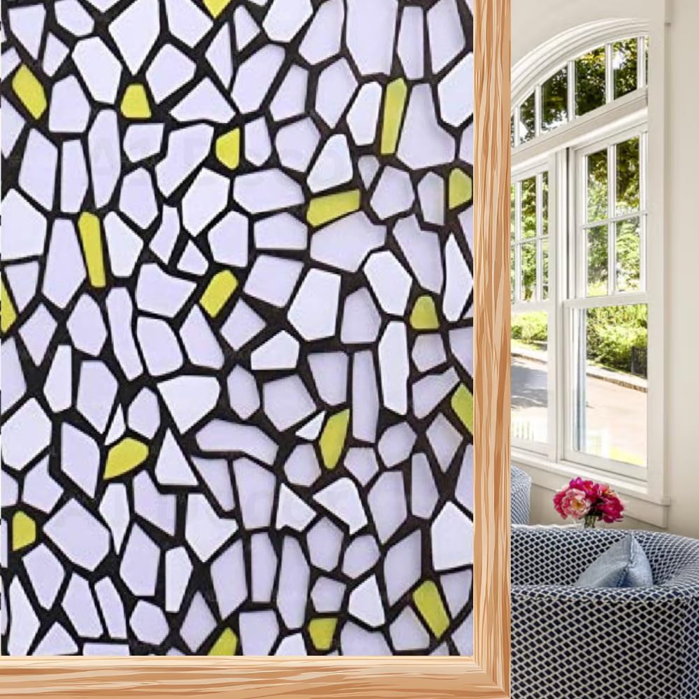 Privacy Window Film Frosted/Decorative/Reflective & UV Blocking Static Cling Adhesive/Heat Control One-Way Privacy & Glass Covering Removable Design Cover-12X108-PS-(Pack 1)