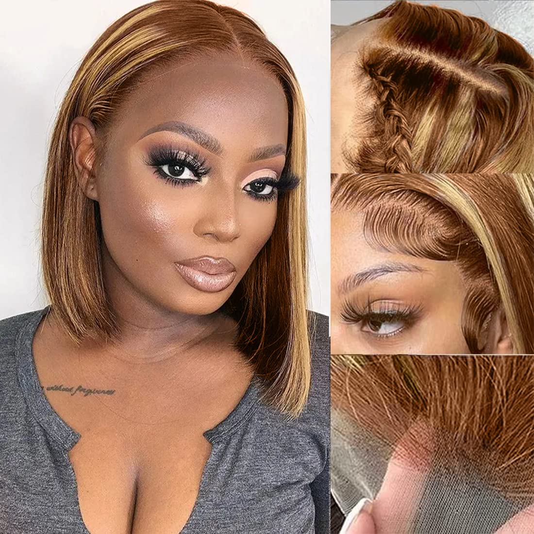 Ombre Bob Lace Front Wigs Human Hair Highlight Blonde Bob