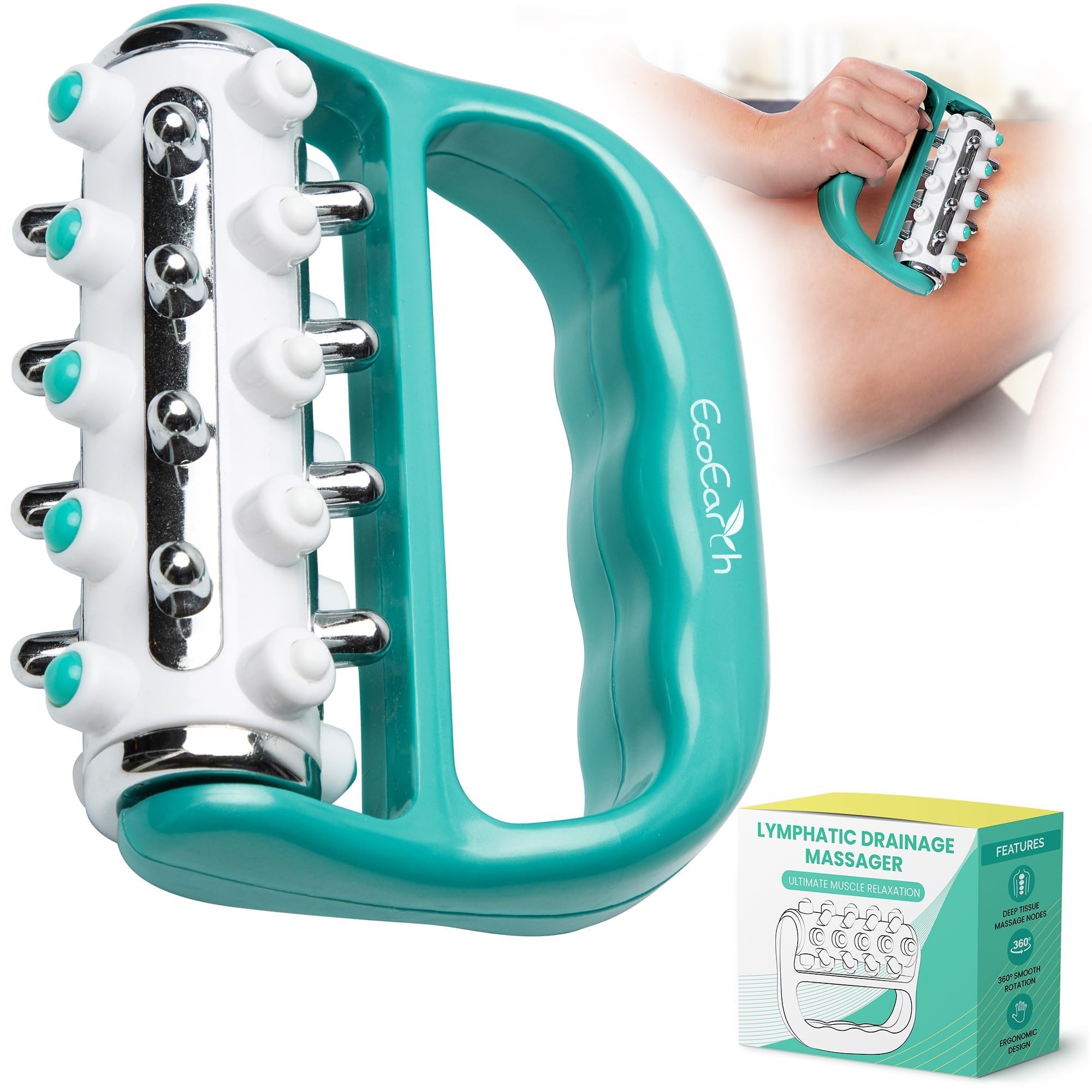 EcoEarth Myofascial Release Cellulite Massager (Green), Fascia Release Lymphatic Drainage Massage Roller for Personal Use, Handheld Deep Tissue Massage Therapy Tool for Men & Women
