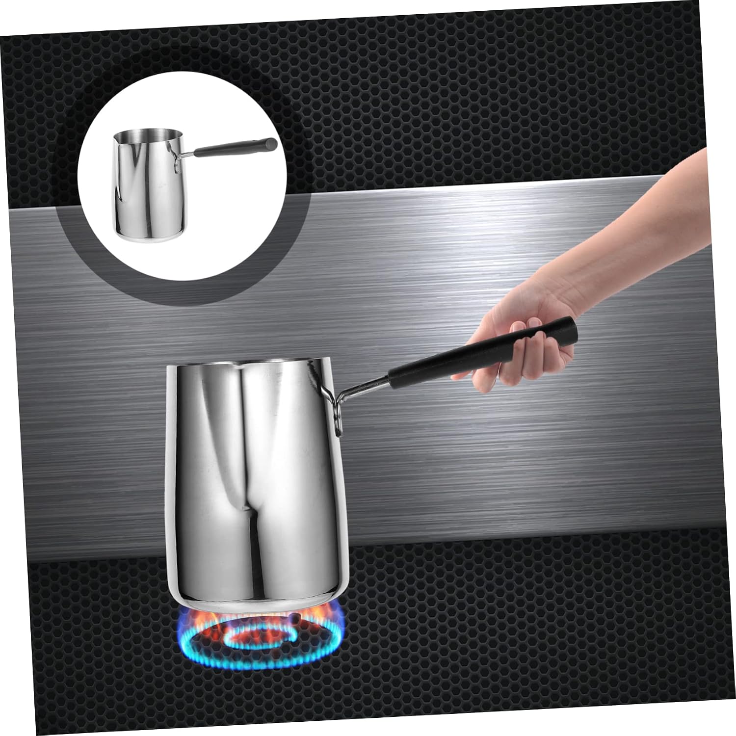 VILLCASE Stainless Steel Large Capacity Milk Melting Pot with Handle Heat Resistant Butter and Chocolate Pan for Latte Art and Milk Frothing Food Grade Cup for Easy Pouring and Cleaning