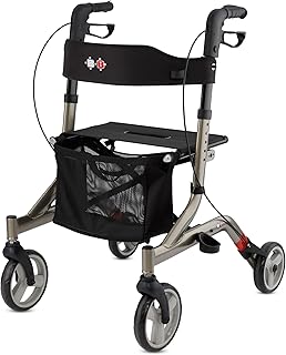 Bischoff & Bischoff Capero Rollator, faltbar – Leichtgewicht-Rollator für drinnen und draußen, Gehwagen mit Rücken-Gurt, Stockhalter und abnehmbarer Netz-Tasche, Platin