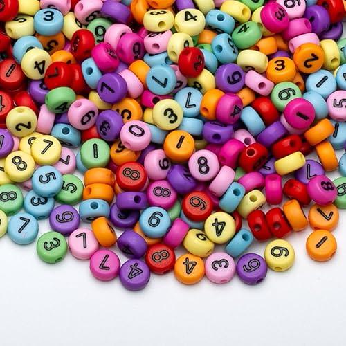 1000 cuentas acrílicas de números del 0 a 9 cuentas redondas mixtas de 0.16 x 0.27 pulgadas para hacer joyas, pulseras, collares, llaveros
