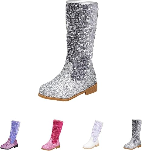 High Heels Reitstiefel Mädchen Mode Glitzer Stiefel Rutschfest Kinderstiefel Warm Langschaft Schneestiefel Thermo Winterstiefel Outdoor Bunt Hohe Boots (Dark Gray, 22.5 Toddler