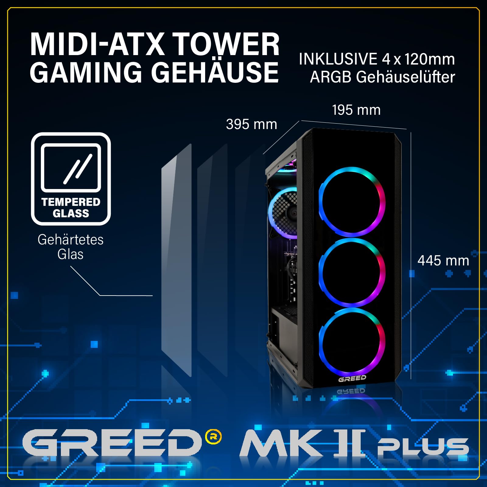 Greed® MK2 Plus - High End Gaming PC - AMD Ryzen 7 5700X + RX 9060XT 16GB - Schneller RGB Computer + 4K Raytracing Rechner mit 4,6 GHZ - 32GB DDR4 RAM - 1TB SSD + 750W Netzteil - WLAN + Windows 11 Pro