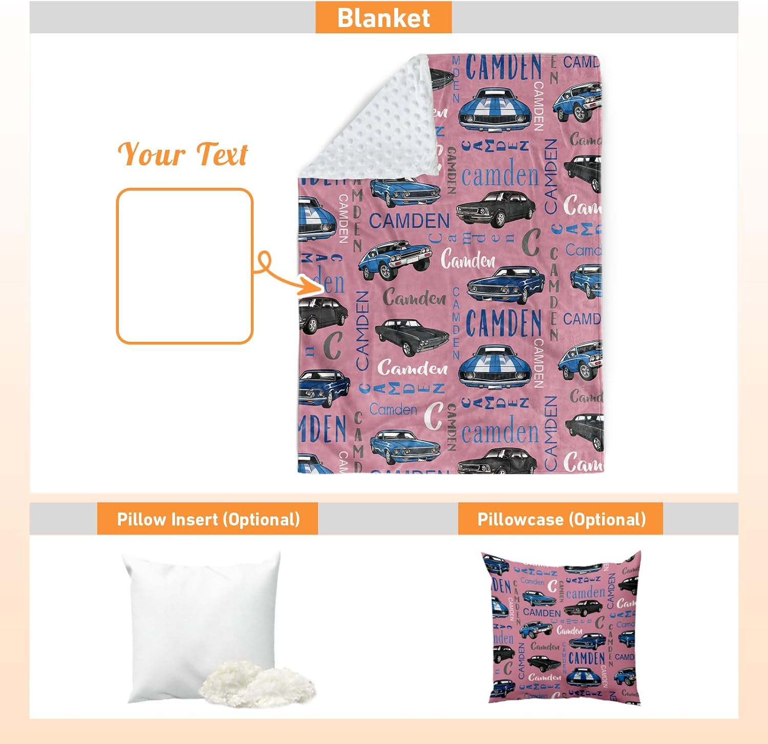 Dyoart Personalized Baby Car Blankets with Name - Receiving Swaddle Blanket with Double Layer Dotted Backing Suitable for Baby Kids Teen Boys Girls Gifts Pink(30"x40")