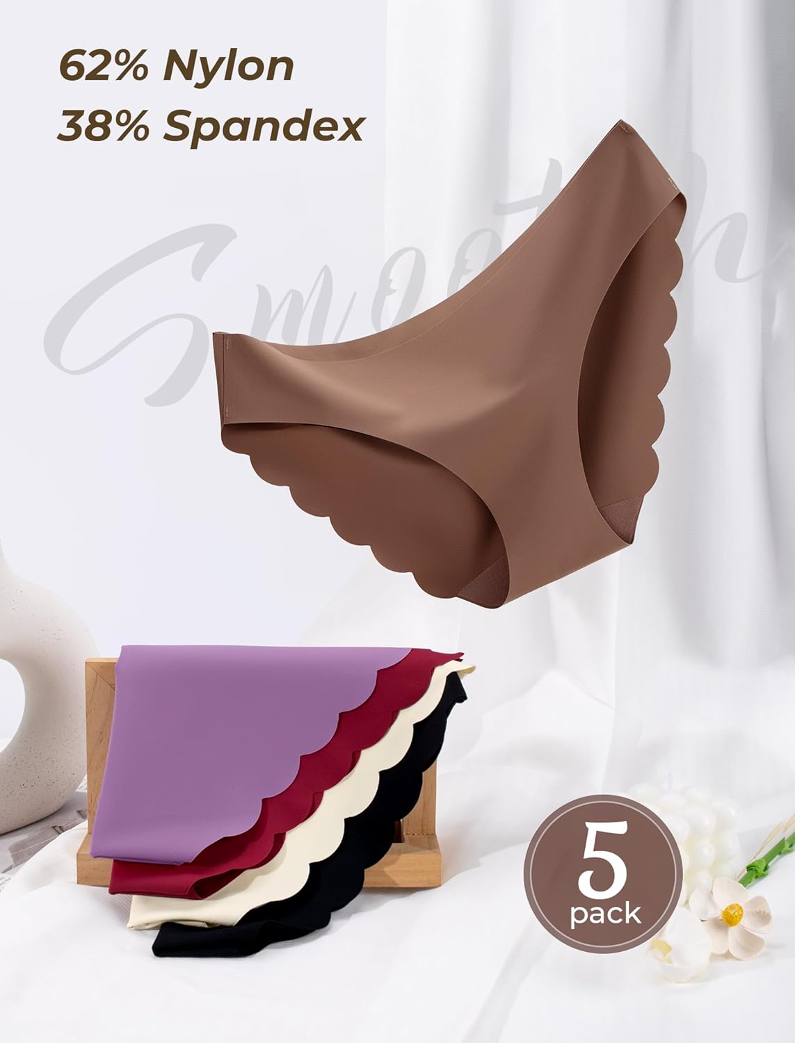 voenxe Seamless Bikini Underwear for Women,No Show Ladies Panties,Invisible Hipster Panty Brief Undies,Low Rise Cheeky,5 Pack - Image 2