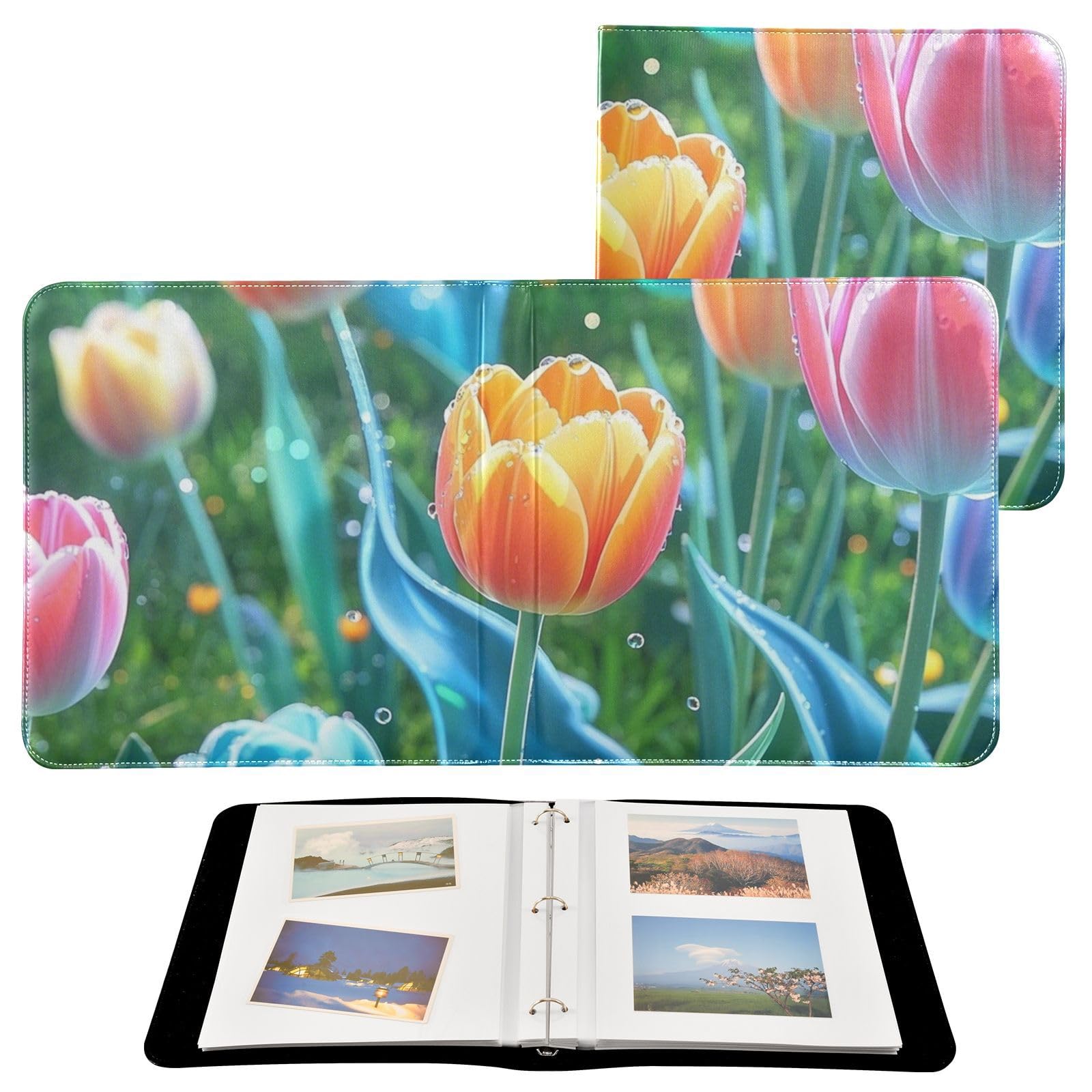 Photo Album 4x6, 5x7,6x8,Artificial Leather Photo Albums with 20 Detachable Sheets Tulips Pattern for Family Wedding,Multi 10