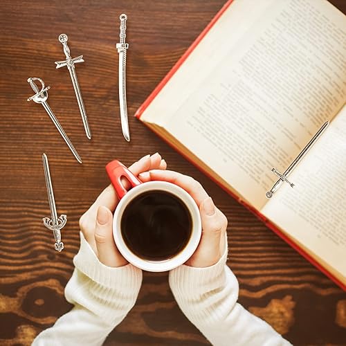 Miniatura 4 de Marcapáginas de espadas, 40 unidades, espadas antiguas plateadas para hombres, juego de bolígrafos de espada antigua para amantes de los libros,