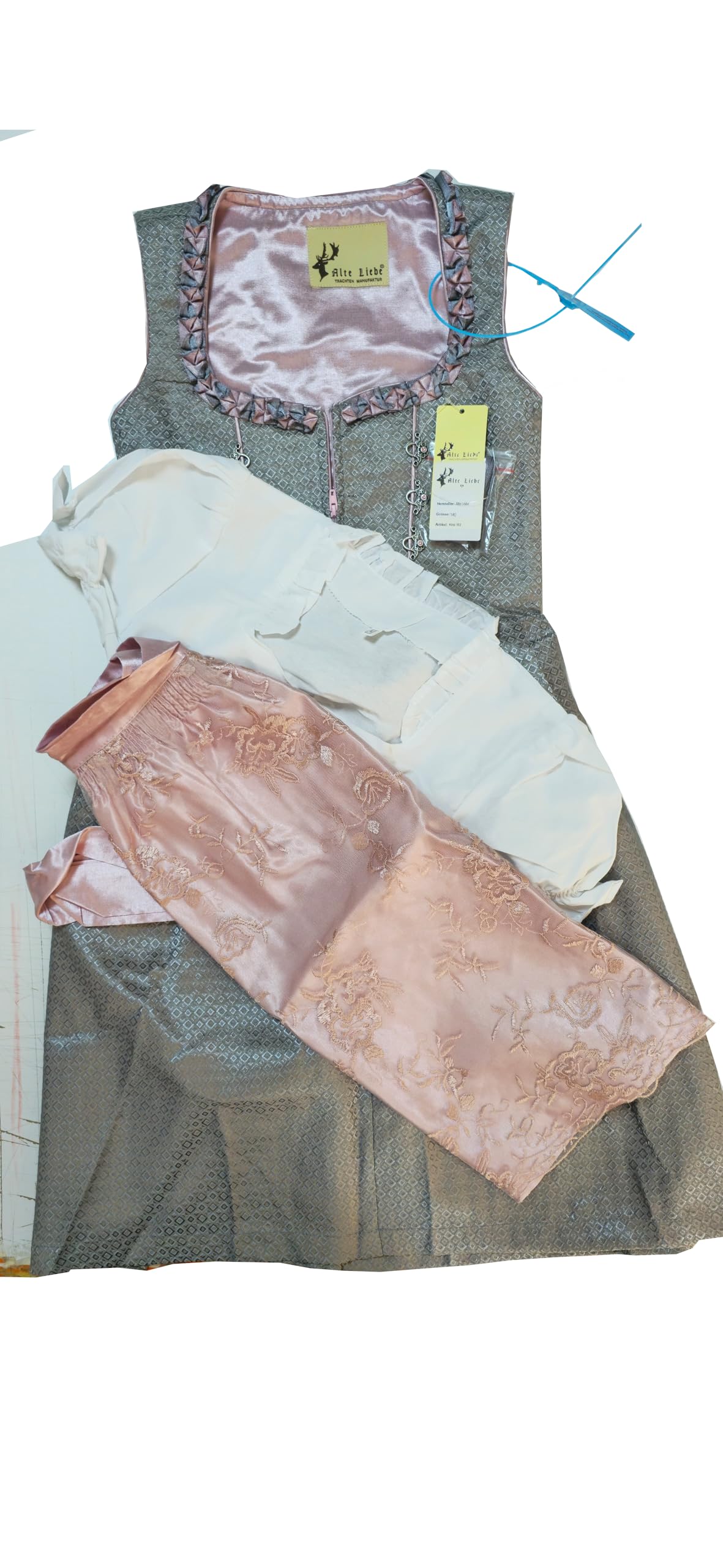 Alte Liebe Trachtenkleid 3tlg. Kinder Dirndl mit Spitzenschürze Kinder Kleid Gr. 104,116,128,140,152,164