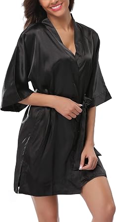 sunshinemall Womens Bridal Party Robes Short Satin Kimono Bride Bridesmaid Wedding Robe Silky Bathrobe Nightgown