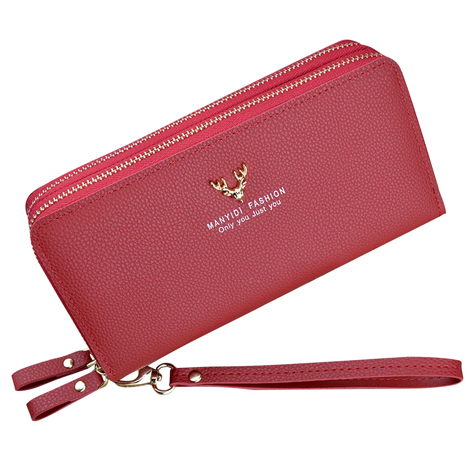 Ladies Purse Wallet with Double Zipper Coin Purse PU Leather Phone Wallet for Women Large Capacity Long Clutch Wallet with Multiple Card Slots Wristlet Wallet, Red7, one size,
