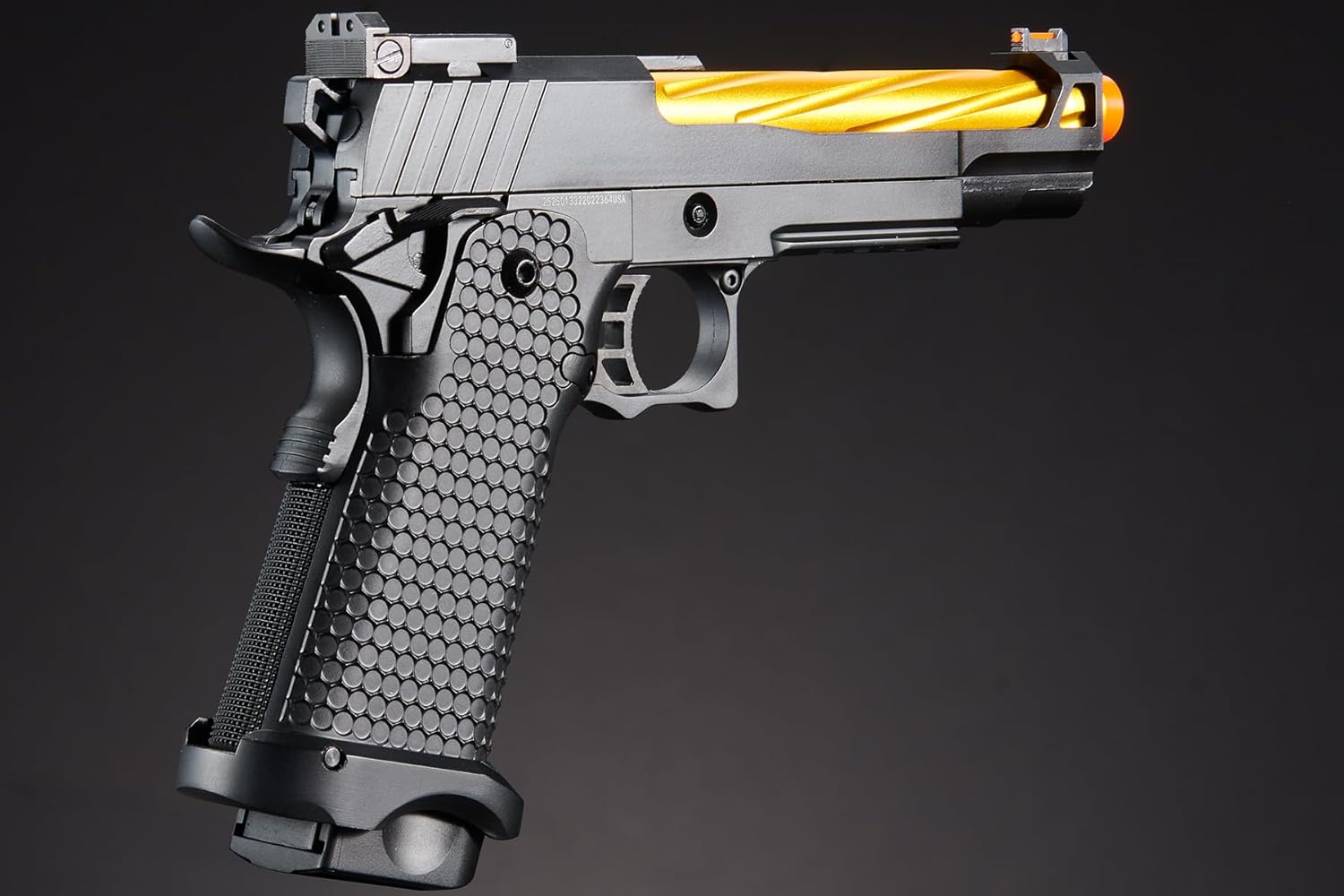 Golden Ball x Eagle OTS .45 Hi-Capa Gas Blowback Airsoft Pistol (Color: Black/Gold Barrel)