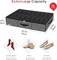 Vista 2 de Onlyeasy Sturdy Under Bed Shoe Storage Solution Organizer For Closet Fit 16x2 Pairs, Underbed Shoes Container Bags with Reinforced Handles