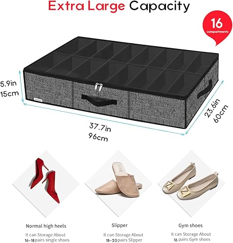 Miniatura 2 de Onlyeasy Organizador resistente de solución de almacenamiento de zapatos debajo de la cama para armario de 16 x 2 pares, bolsas de contenedores de