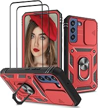 Jeylly for Samsung Galaxy S22 5G Case with Slide Camera Cover, Red | Built-in Kickstand, 2 Pack Screen Protector included, Military-Grade Drop Protection Anti-Scratch Shockproof Rugged Case