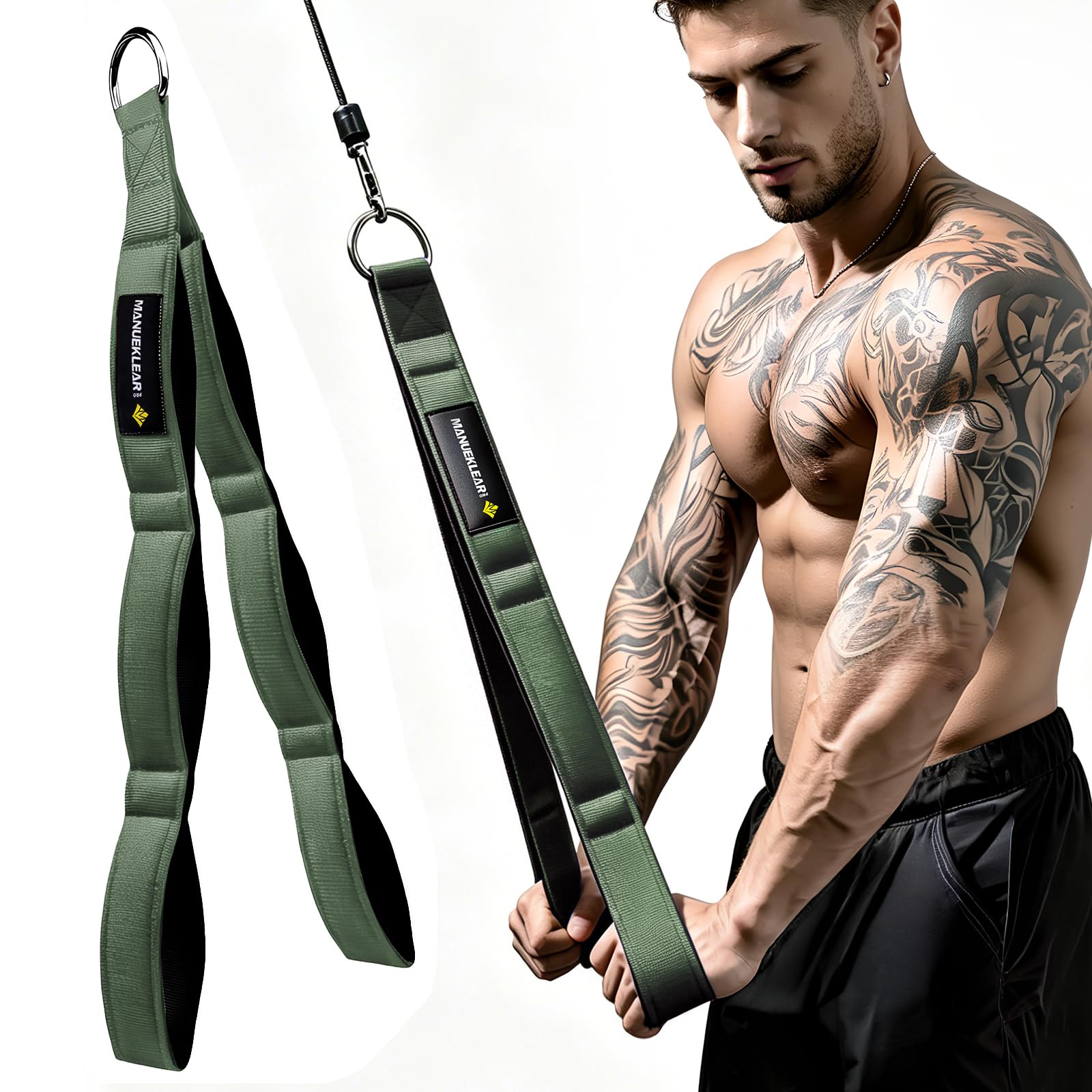 MANUEKLEAR Tricep Rope Cable Attachment Handles, Greater Range of Motion, Tricep Pull Down Rope for Push Downs, Crunches, Facepulls for Professional Gym (Green)