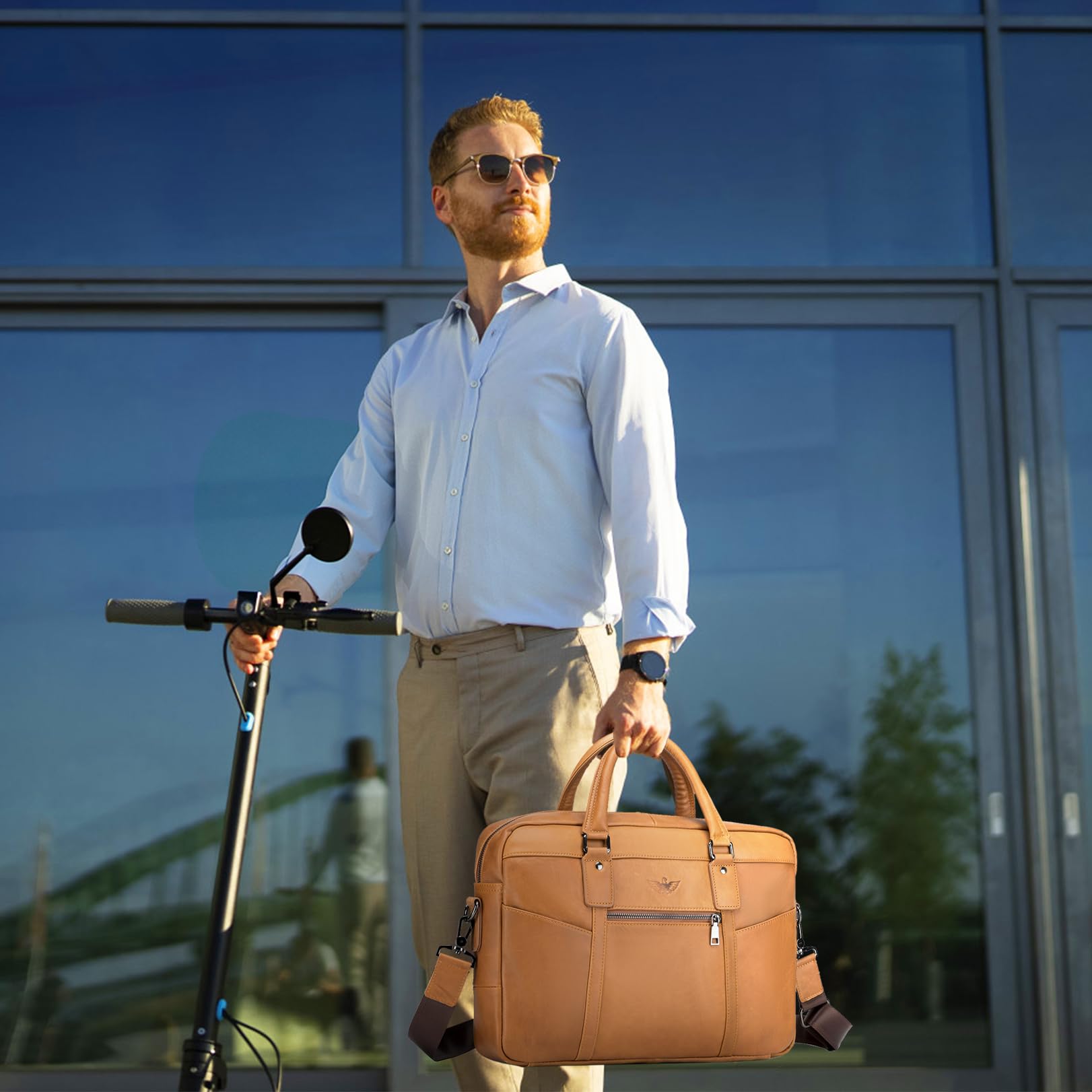 BAGZY 24 OreUomo Ventiquattrore Pelle Porta PC 15.6 Pollici Borsa Lavoro Portadocumenti Uomo Business a Tracolla Regalo