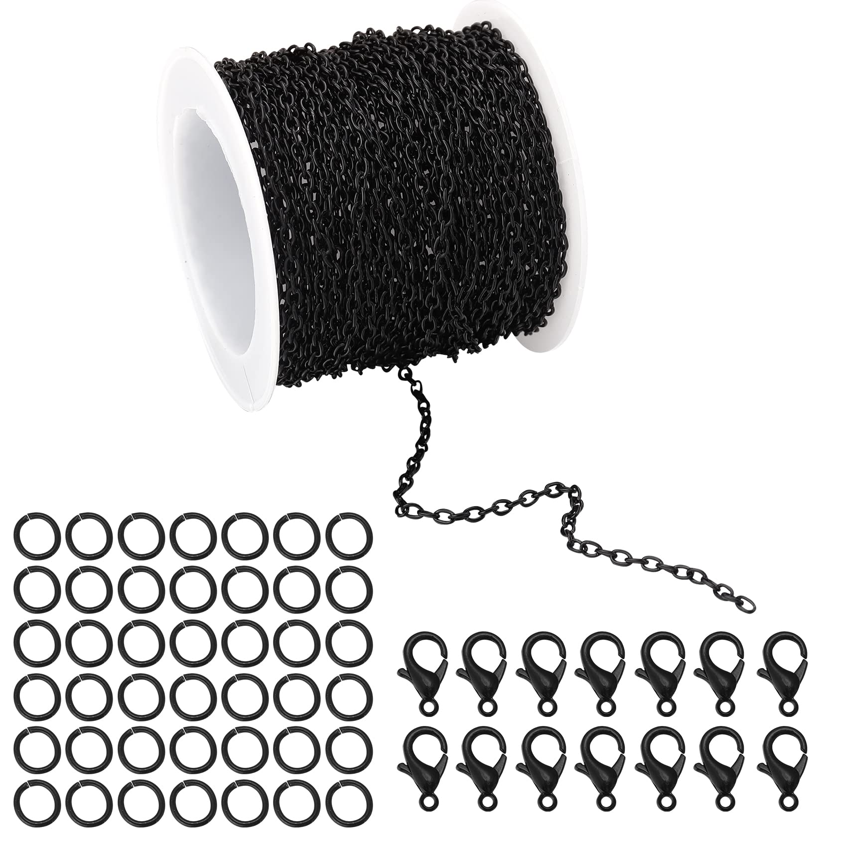 Forise30 Feet Cable Chain Necklace 2mm Cable Links Chain for DIY Jewelry Making,Necklace Chains Set with 20Pcs Lobster Clasps 50Pcs Jump Rings