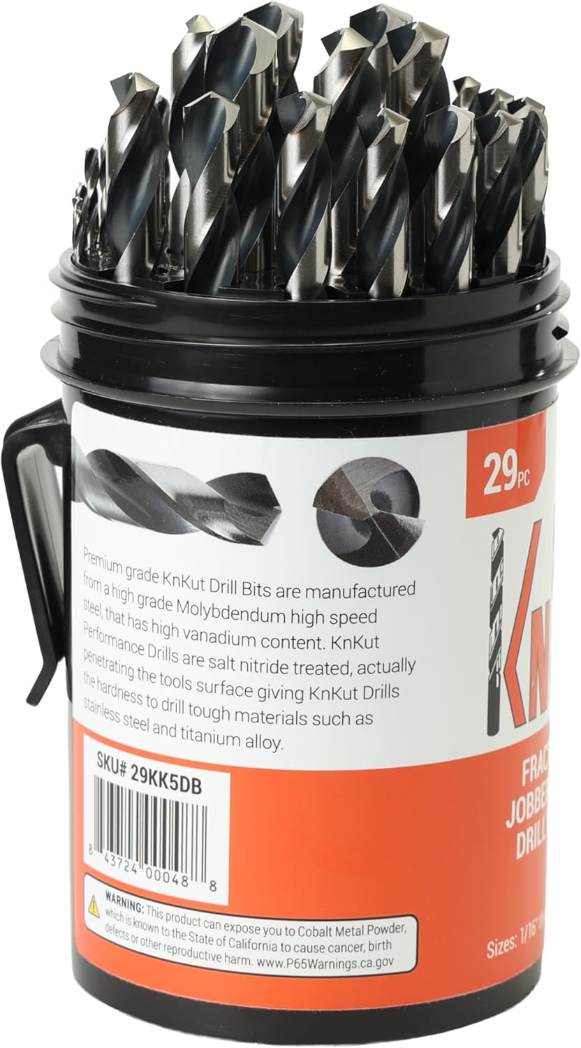 KnKut 29 Piece Drill Buddy Jobber Length Drill Bit Set 1/16"-1/2" by 64ths