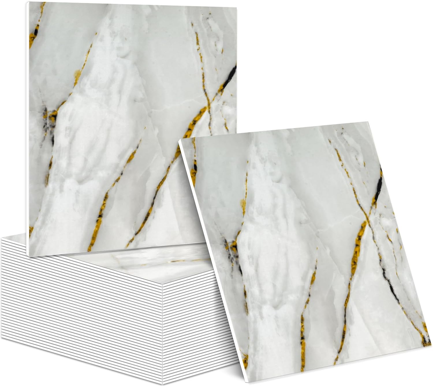 Marble-Effect Peel and Stick Wall Panels | 50 Sheets, Self-Adhesive PVC Foam, 11.8" x 11.8", For Kitchen Backsplash & Bathroom