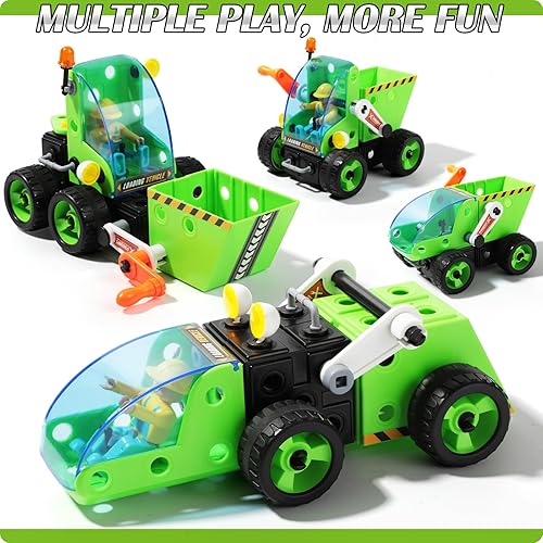 Miniatura 2 de VENSEEN Camión de construcción para niños y niñas de 3, 4 y 5 años, juguetes de construcción desmontables con llave y destornillador, regalo