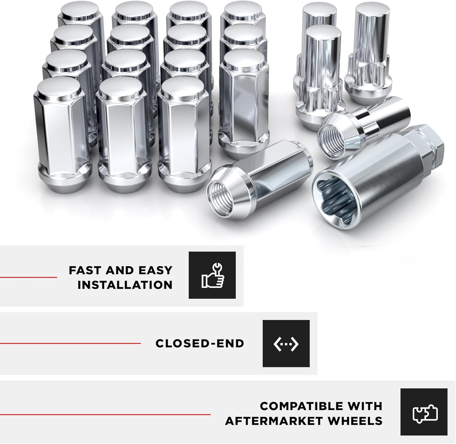 White Knight 791909XLAM Chrome M14x1.50 Thread XL Bulge Acorn Lug Nut with Locks, 20 Pack
