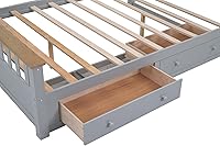 Vista 9 de Merax Cama de plataforma tamaño Queen, plataforma de madera con 2 cajones y soporte de listones de madera, gris + natural