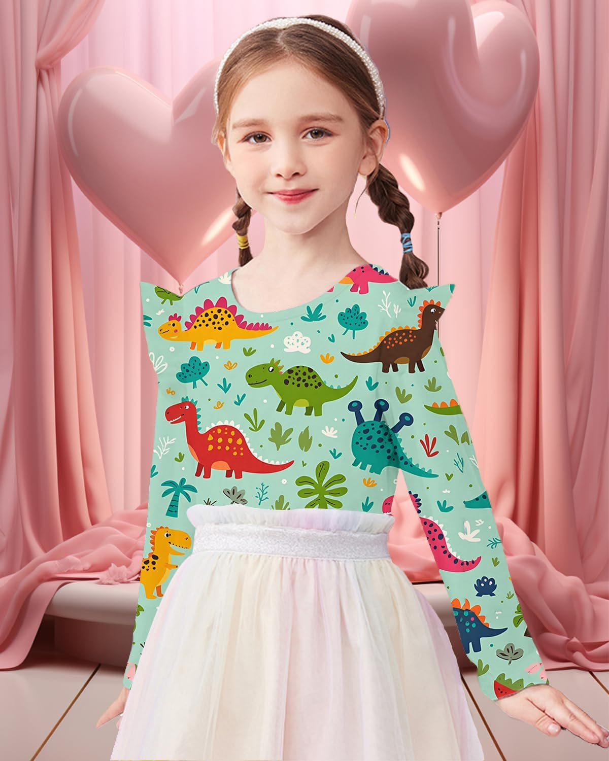 DDSOL Toddler Girl Long Sleeve Shirt Dino Ladybug Butterfly Strawberry Ruffle Long Sleeve Tops for Kids Girl 2-7 Years