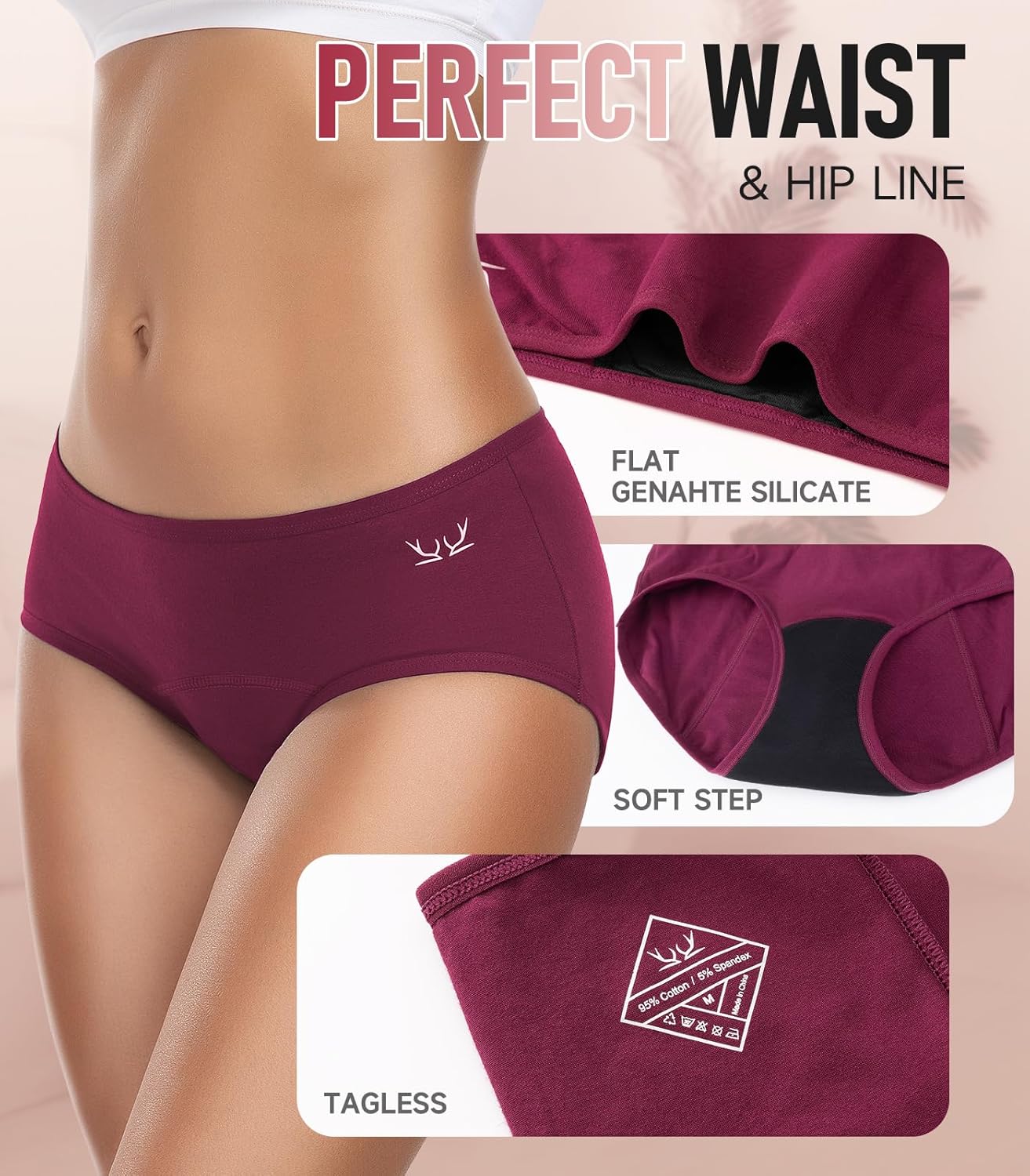 Womens Period Underwear Heavy Flow Menstrual Period Panties Leak-Proof Hipster Panty for Female Teens Girls 3 Pack - Image 4