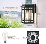 Lampadaires muraux extérieurs 9,76'', Lanternes murales étanches à l'eau de porc, éclairage mural noir mat extérieur, anti-rouille E26 Scones muraux de socket pour Garage de porte avant, paquet de 2