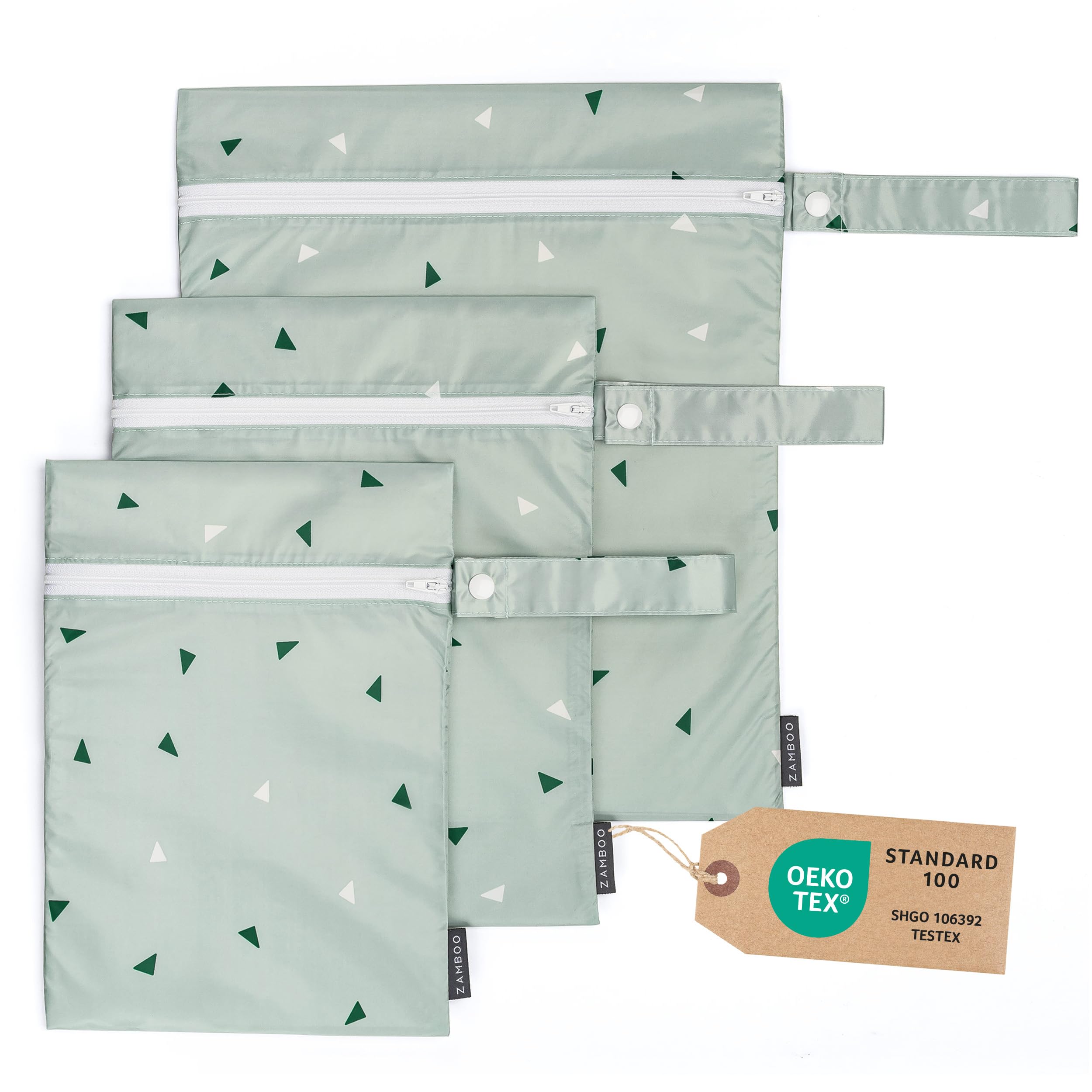 ZAMBOO Sac a Couches Bebe (3 pièces) - Lot de Pochettes pour Couche Lavable et Change Bébé, Fermeture Éclair et Boucle, Certifié Oeko-TEX 100 - Vert