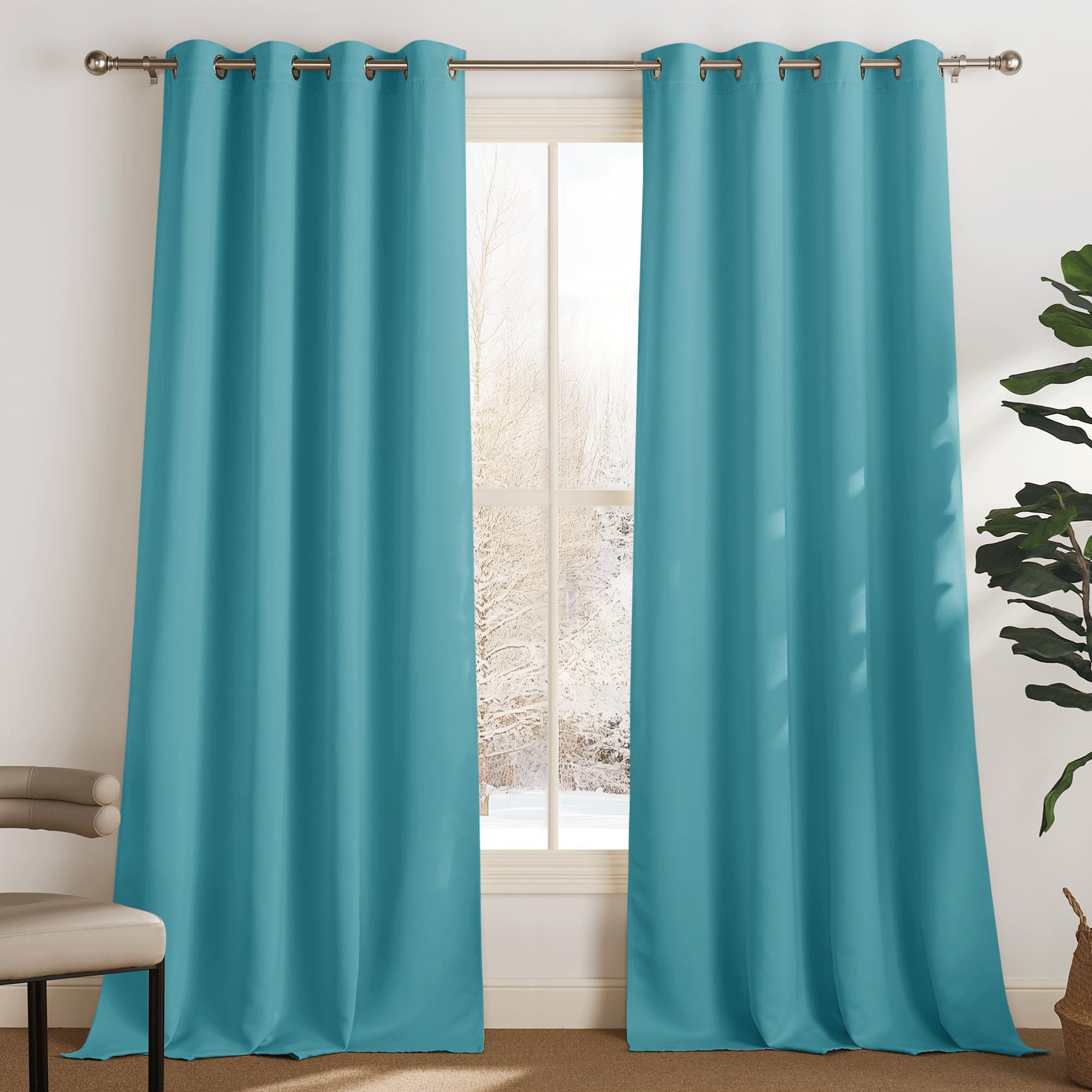 PONY DANCE Tenda Oscurante ad Anelli per Salotto Eleganti Tende Cameretta Bambini Termiche Isolanti per Interni Curtains Soggiorno 2 Pezzi L 140 x A 240 cm, Blu Chiaro