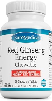 EuroMedica HRG80 Red Ginseng Energy - Daily Energy & Focus - 30 Count | Daily Energy, Focus and Vitality Support. 30 capsules.