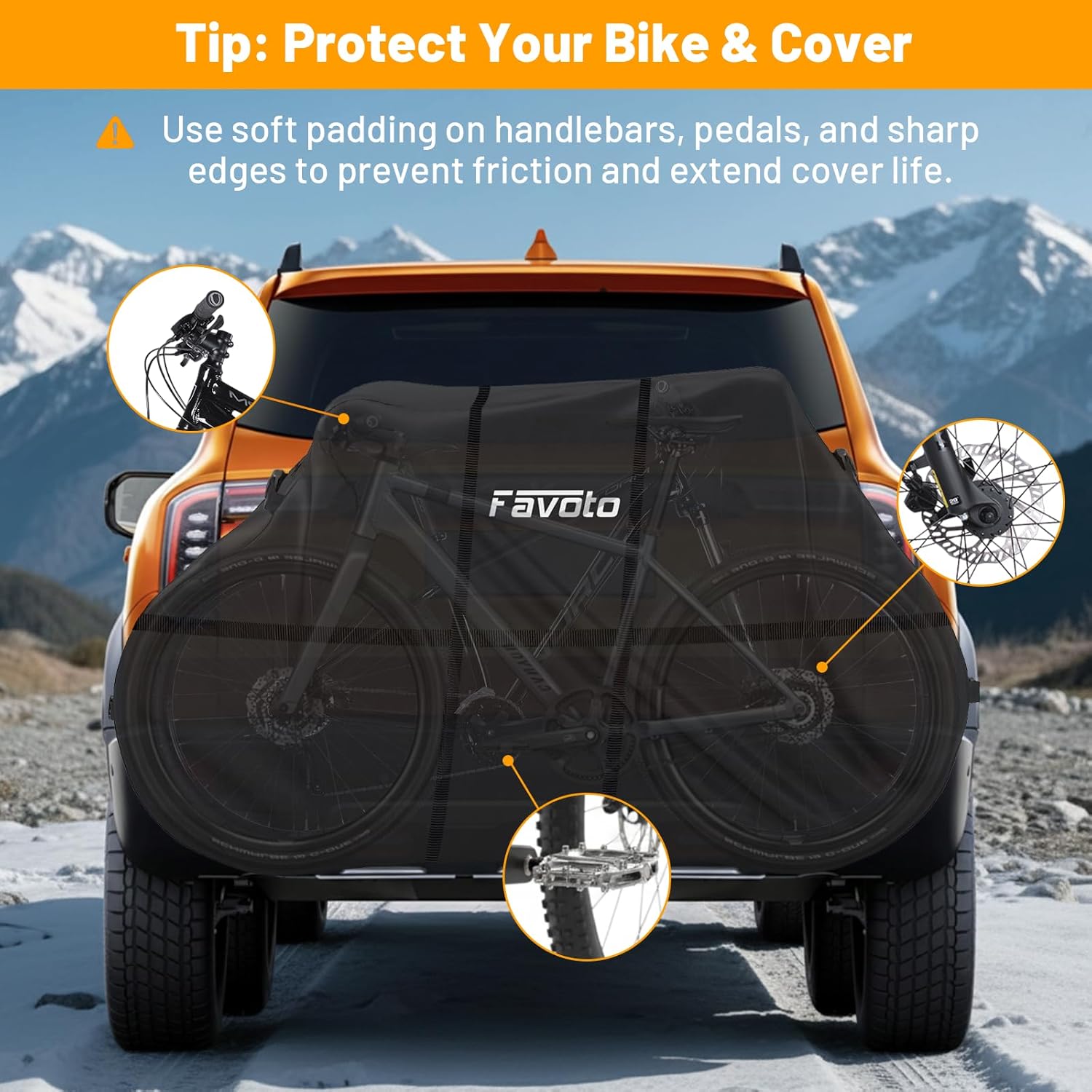 Favoto Bike Cover for Transport 2 Bikes - Waterproof Outdoor Bicycle Cover on Rear Bike Rack, 600D Thicken Oxford Heavy Duty Bike Rack Covers for 2 Bikes on Hitch Travel Storage