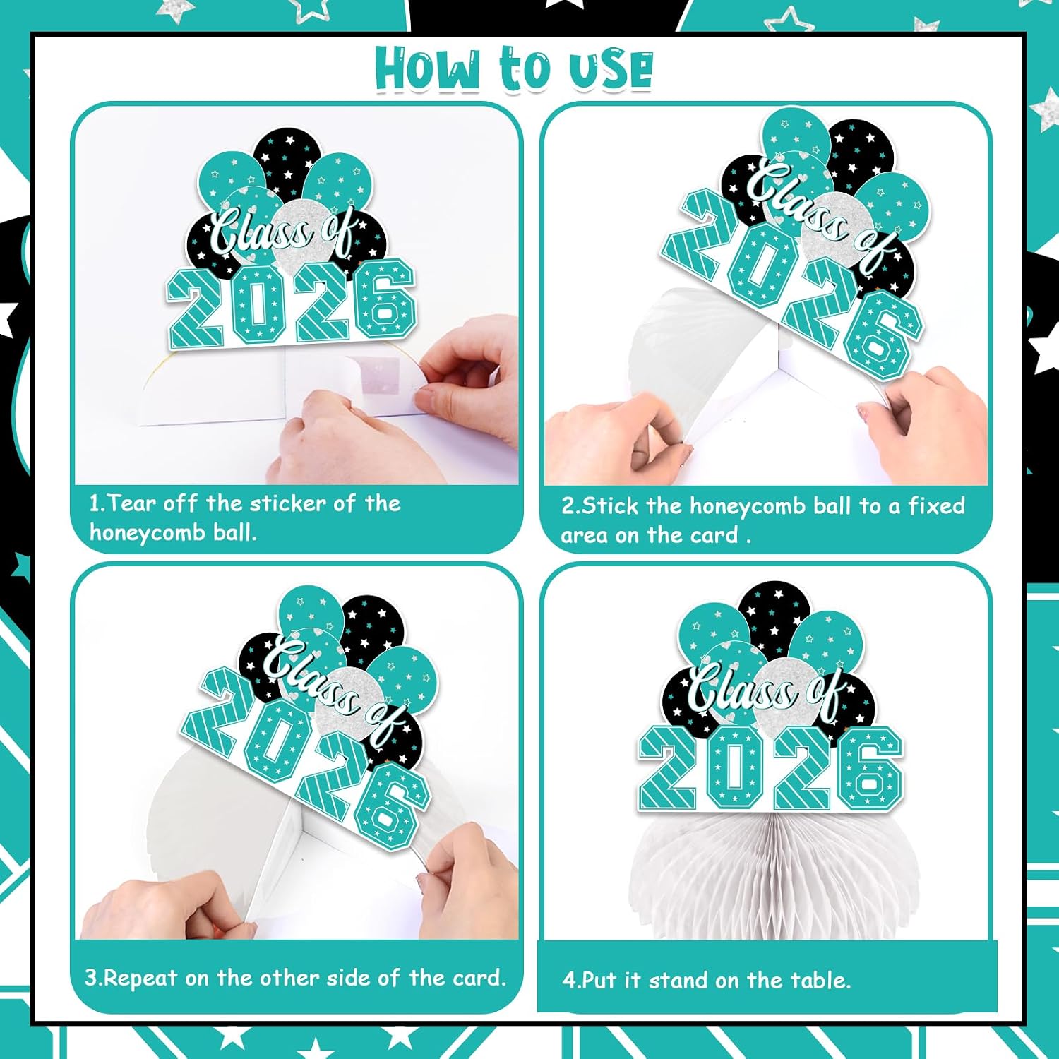 8Pcs Graduation Theme Honeycomb Centerpieces, Teal Graduation Party Table Decorations 2026, Congrats Grad Photo Decor for Senior High School College Graduation Party Supplies Favor Props