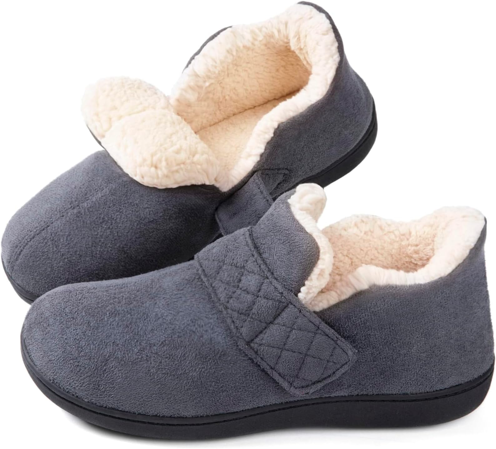 Women's Adjustable House Shoes Slippers Indoor Outdoor with Memory Foam, Warm Winter Fuzzy Lined Home Slippers